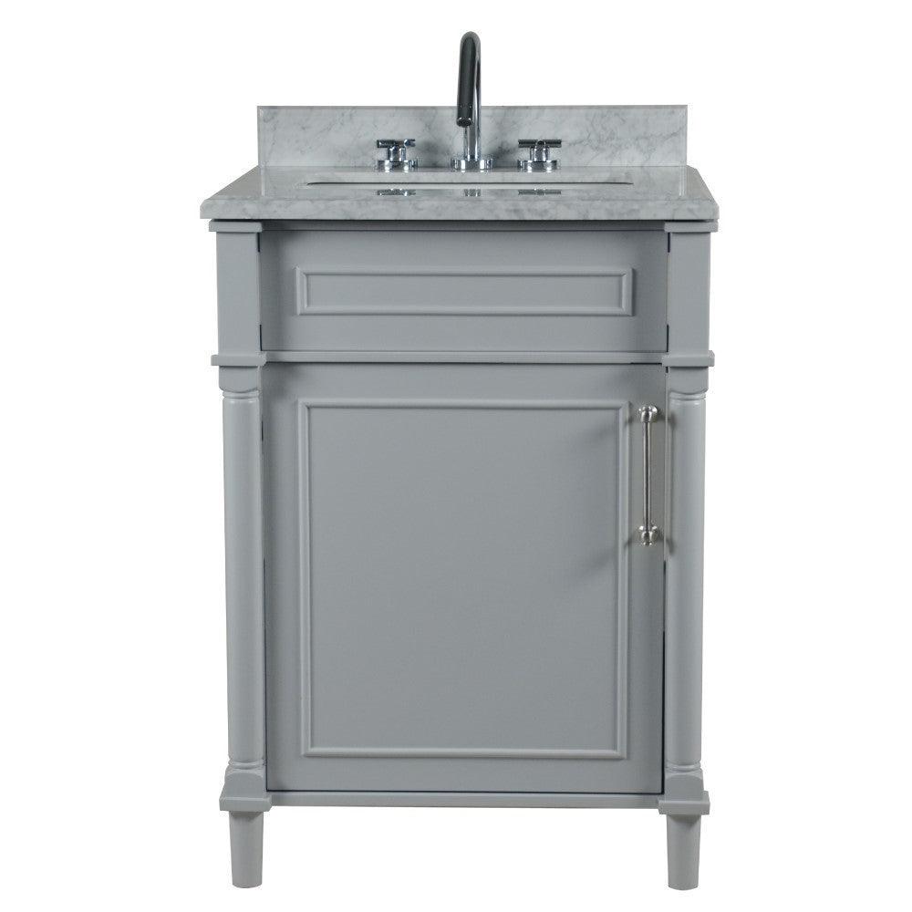 Bellaterra 24" Wood Single Vanity w/ White Carrara Marble Top Rectangular Sink 800632-24BN-LG (Light Gray)