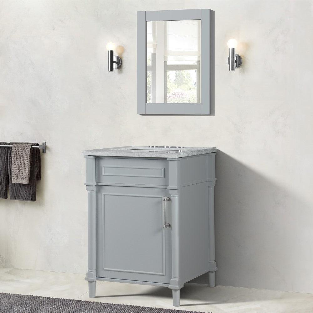 Bellaterra 24" Wood Single Vanity w/ White Carrara Marble Top Rectangular Sink 800632-24BN-LG (Light Gray)