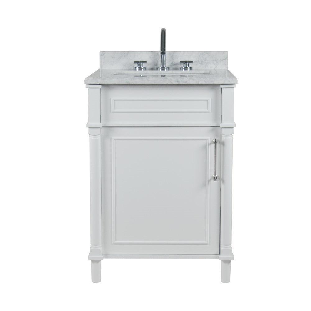 Bellaterra 24" Wood Single Vanity w/ White Carrara Marble Top Rectangular Sink 800632-24BN-WH (White)