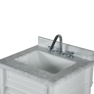 Bellaterra 24" Wood Single Vanity w/ White Carrara Marble Top Rectangular Sink 800632-24BN-WH (White)