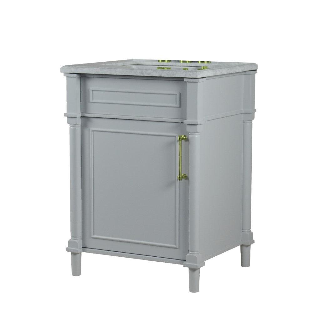 Bellaterra 24" Wood Single Vanity w/ White Carrara Marble Top Rectangular Sink 800632-24GD-LG (Light Gray)