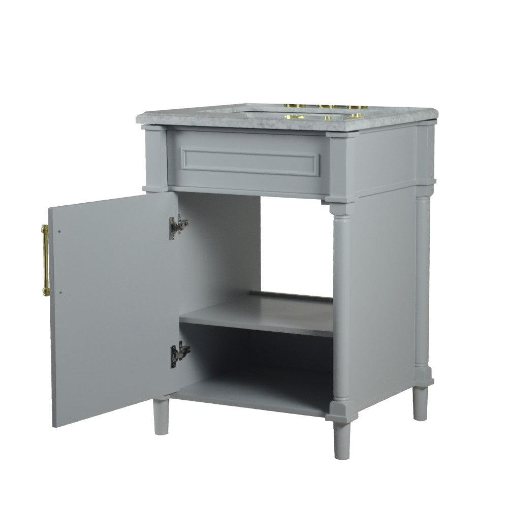 Bellaterra 24" Wood Single Vanity w/ White Carrara Marble Top Rectangular Sink 800632-24GD-LG (Light Gray)
