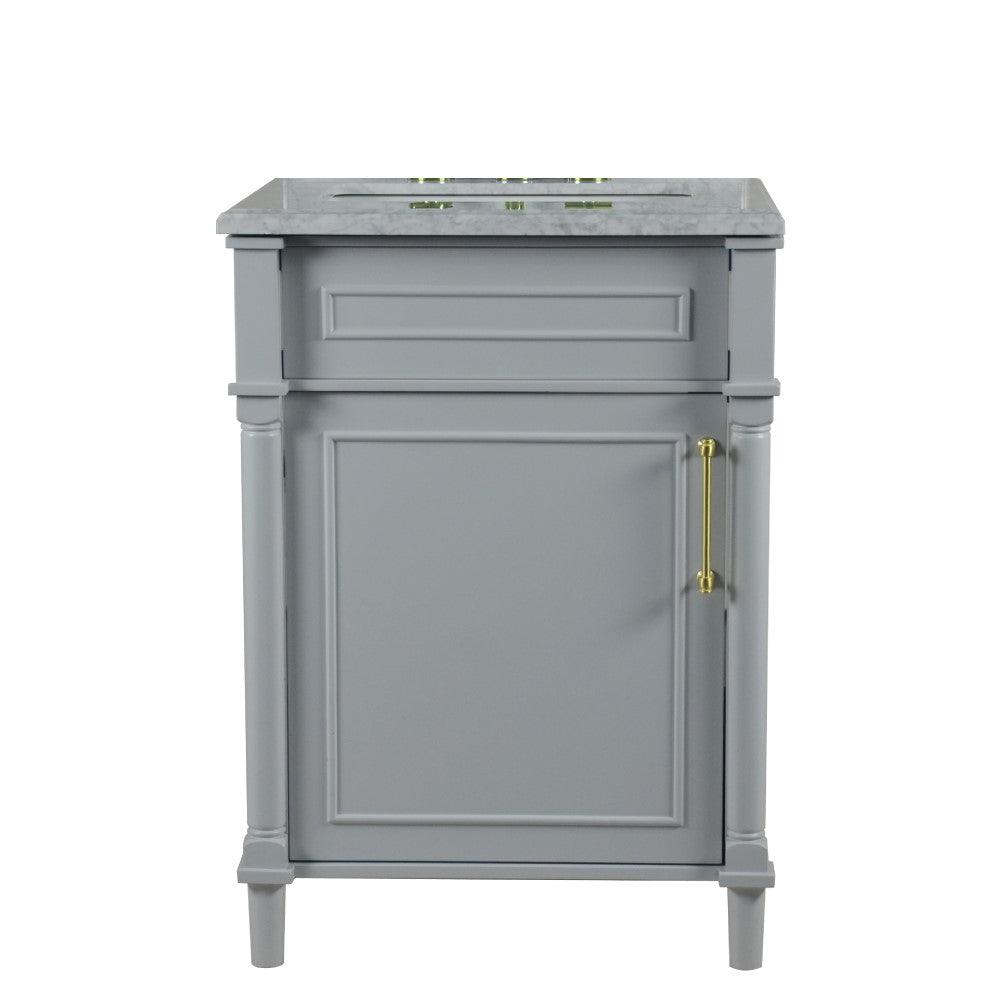 Bellaterra 24" Wood Single Vanity w/ White Carrara Marble Top Rectangular Sink 800632-24GD-LG (Light Gray)