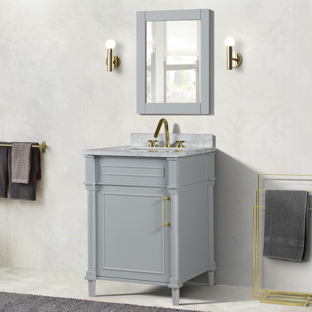 Bellaterra 24" Wood Single Vanity w/ White Carrara Marble Top Rectangular Sink 800632-24GD-LG (Light Gray)
