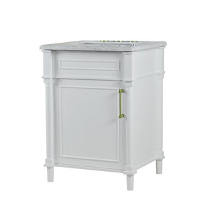Bellaterra 24" Wood Single Vanity w/ White Carrara Marble Top Rectangular Sink 800632-24GD-WH (White)