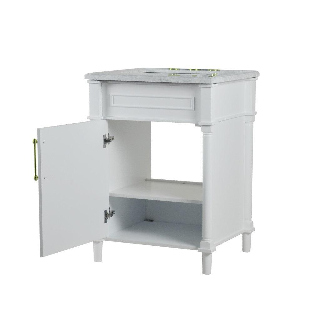 Bellaterra 24" Wood Single Vanity w/ White Carrara Marble Top Rectangular Sink 800632-24GD-WH (White)