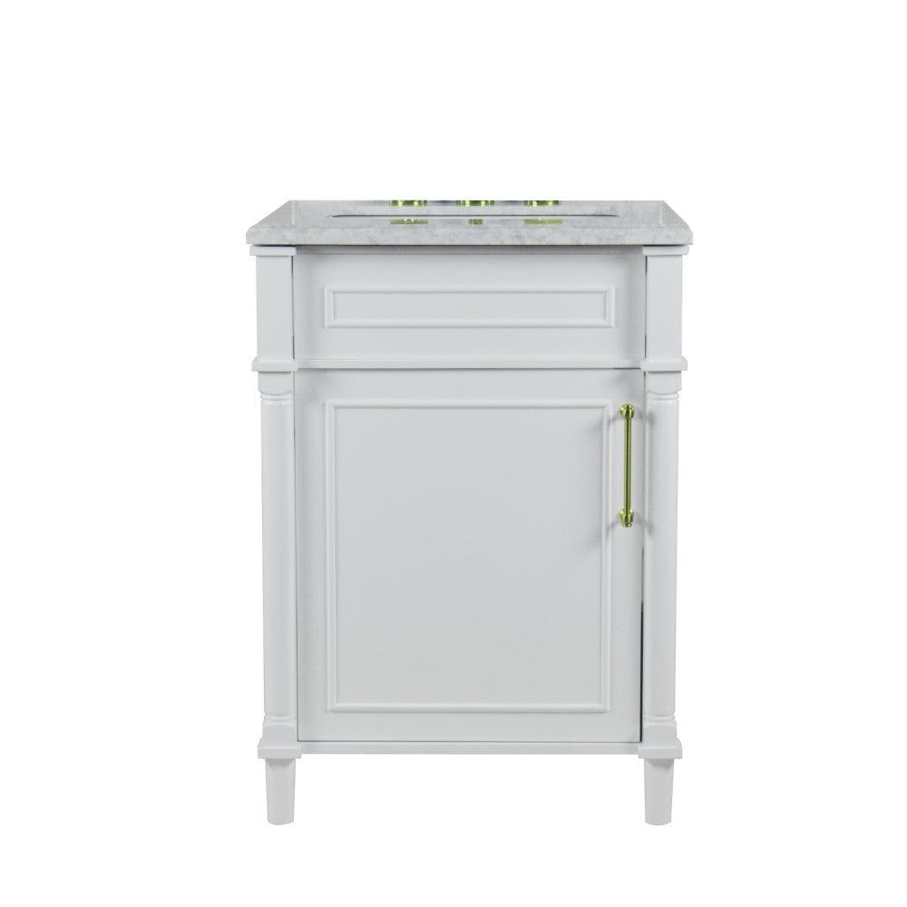 Bellaterra 24" Wood Single Vanity w/ White Carrara Marble Top Rectangular Sink 800632-24GD-WH (White)