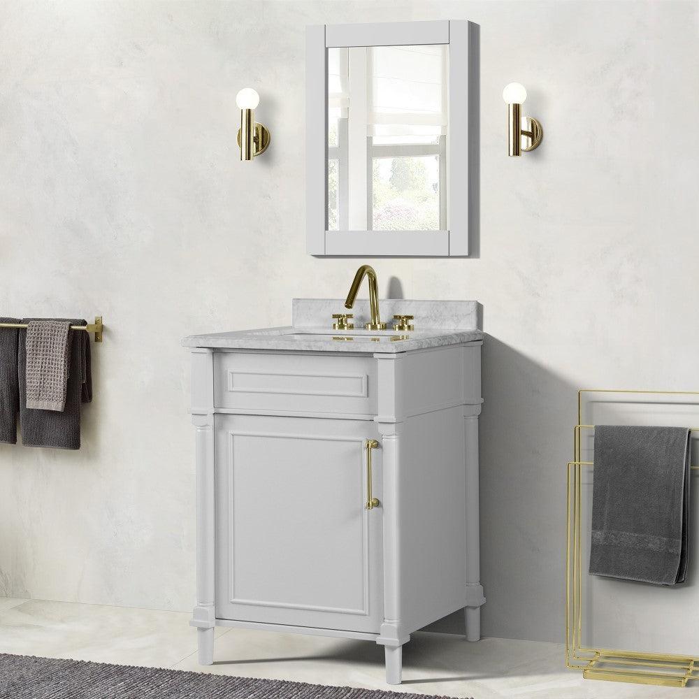 Bellaterra 24" Wood Single Vanity w/ White Carrara Marble Top Rectangular Sink 800632-24GD-WH (White)