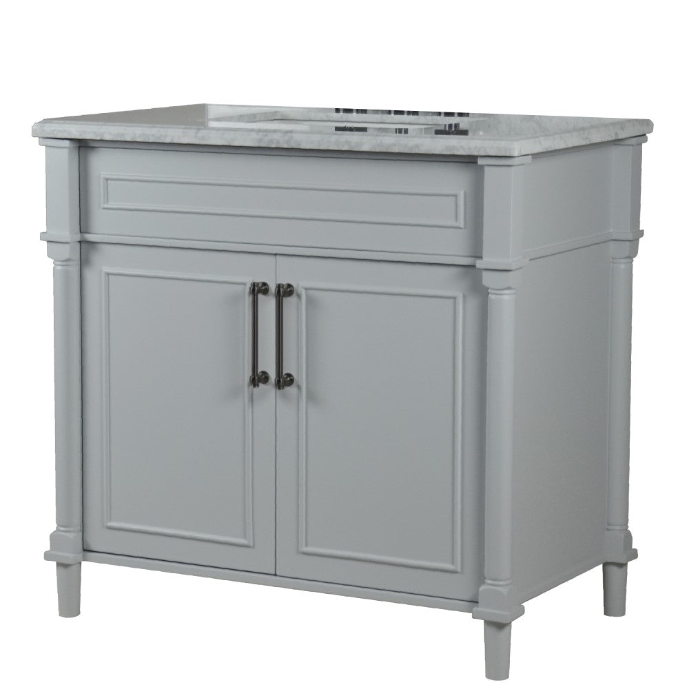 Bellaterra 800632-36BL-LG-WH 36" Single Vanity with White Carrara Marble Top - Gray, Front