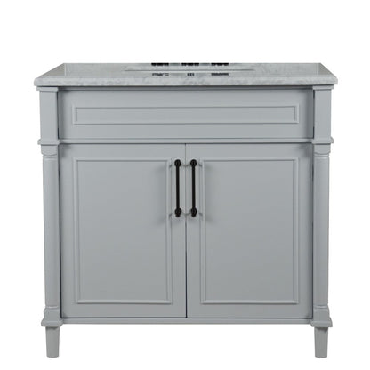 Bellaterra 800632-36BL-LG-WH 36" Single Vanity with White Carrara Marble Top - Gray, Front