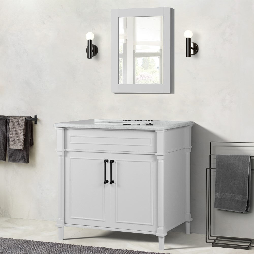 Bellaterra 800632-36BL-LG-WH 36" Single Vanity with White Carrara Marble Top - White, Front