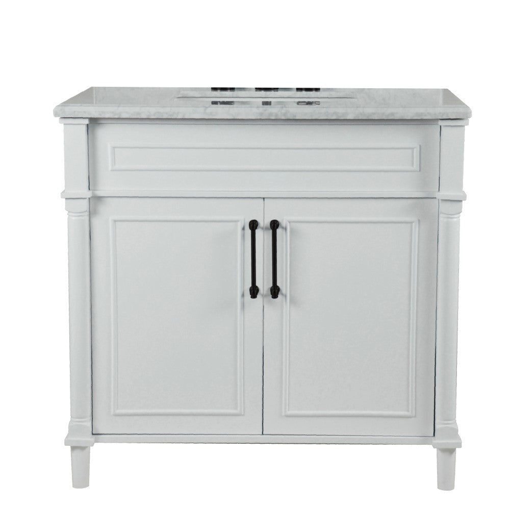 Bellaterra 800632-36BL-LG-WH 36" Single Vanity with White Carrara Marble Top - White, Front