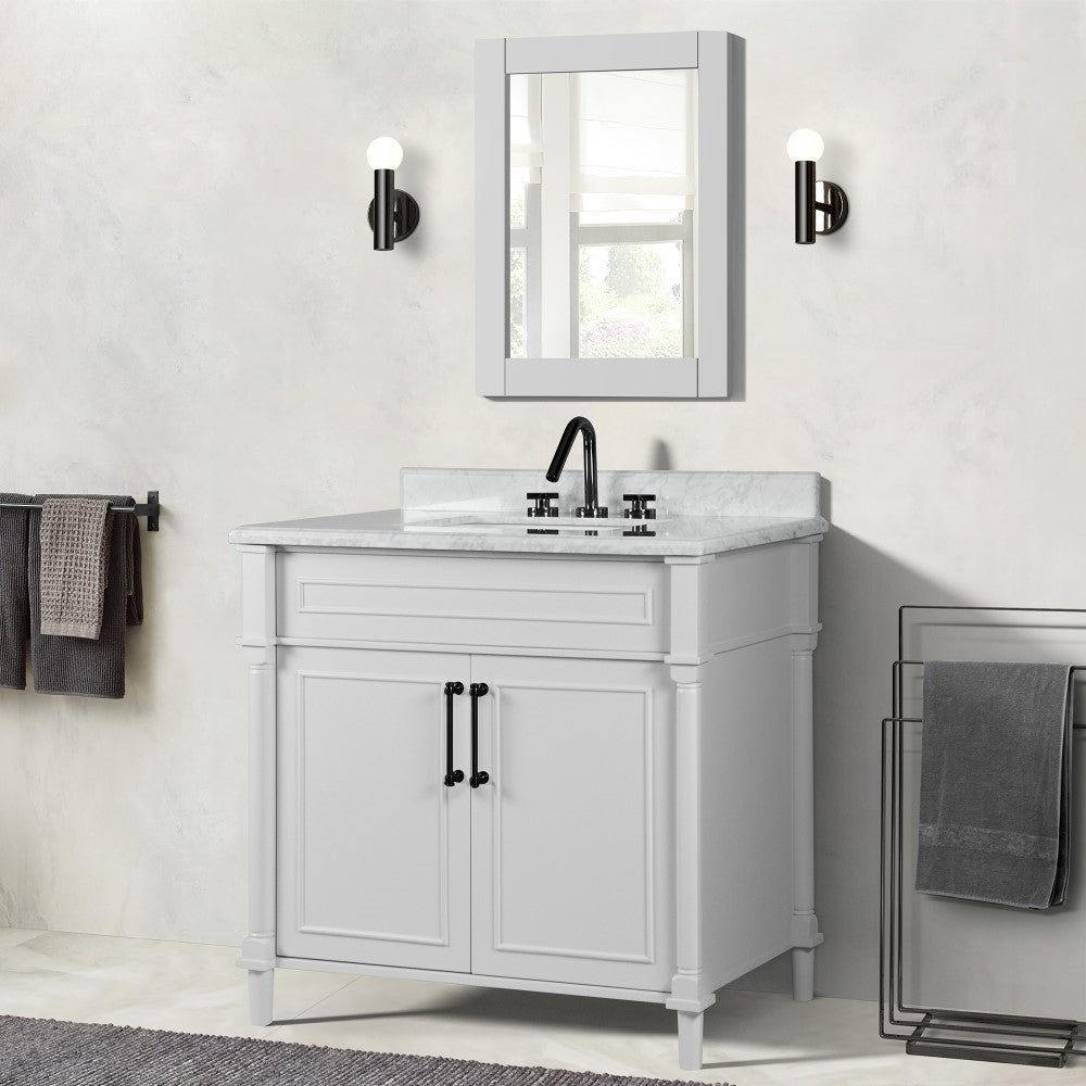 Bellaterra 800632-36BL-LG-WH 36" Single Vanity with White Carrara Marble Top - White, Front