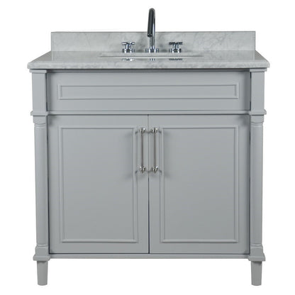 Bellaterra 800632-36BN-LG-WH 36" Single Vanity with White Carrra Marble Top - Gray, Front