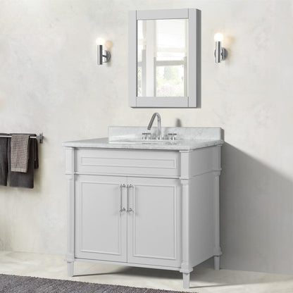 Bellaterra 800632-36BN-LG-WH 36" Single Vanity with White Carrra Marble Top - White, Front