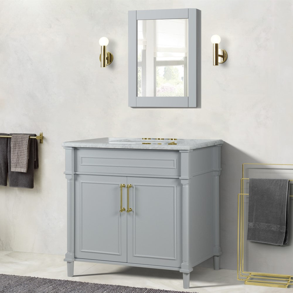 Bellaterra 800632-36GD-LG-WH 36" Single Vanity with White Carrara Marble Top - Gray, Front