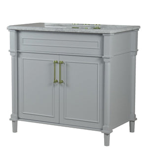 Bellaterra 800632-36GD-LG-WH 36" Single Vanity with White Carrara Marble Top - Gray, Front
