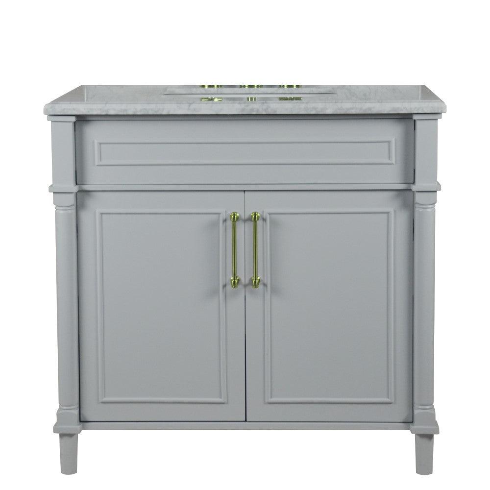 Bellaterra 800632-36GD-LG-WH 36" Single Vanity with White Carrara Marble Top - Gray, Front