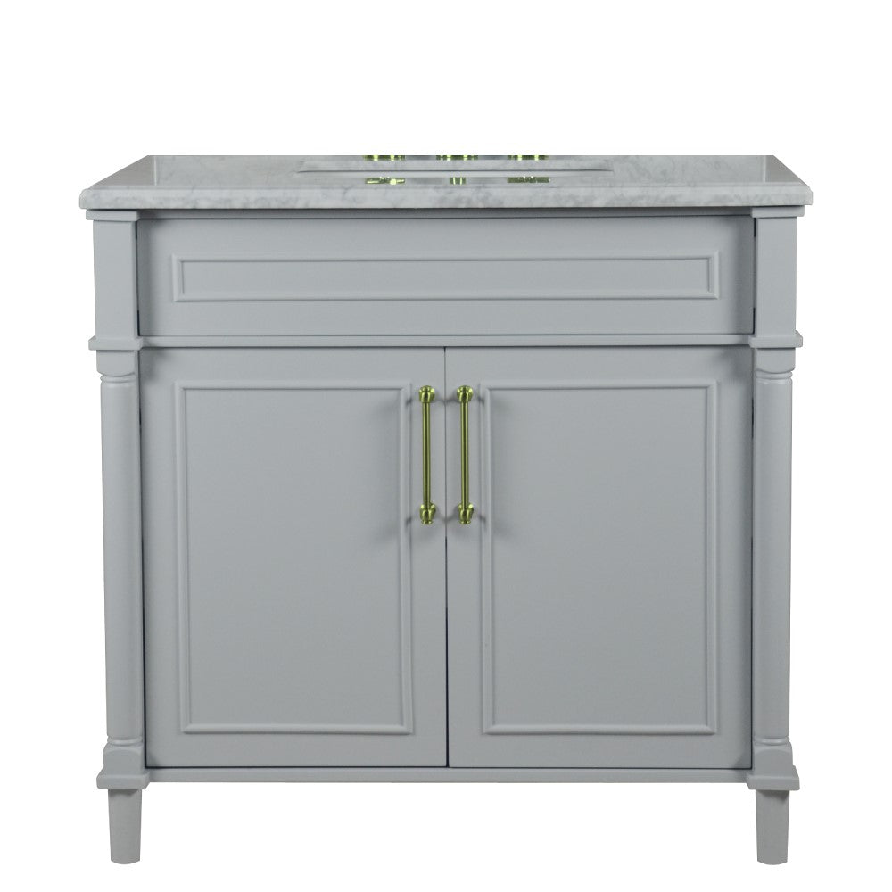 Bellaterra 800632-36GD-LG-WH 36" Single Vanity with White Carrara Marble Top - Gray, Front