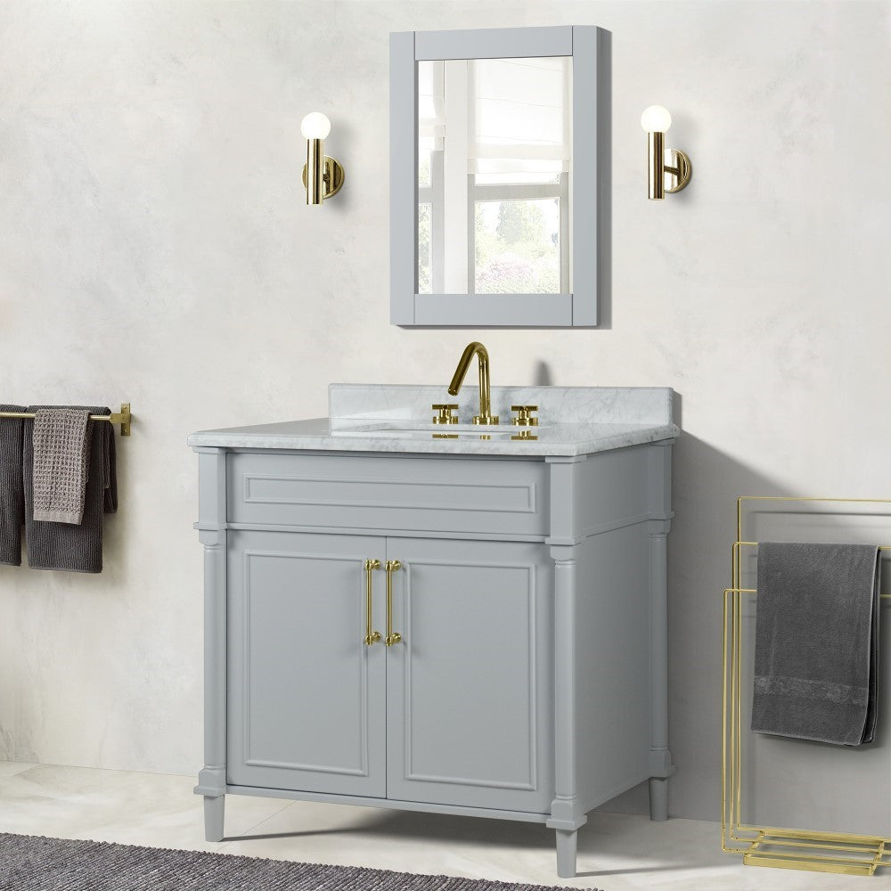 Bellaterra 800632-36GD-LG-WH 36" Single Vanity with White Carrara Marble Top - Gray, Front