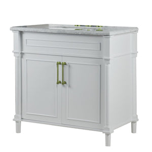 Bellaterra 800632-36GD-LG-WH 36" Single Vanity with White Carrara Marble Top - White, Front
