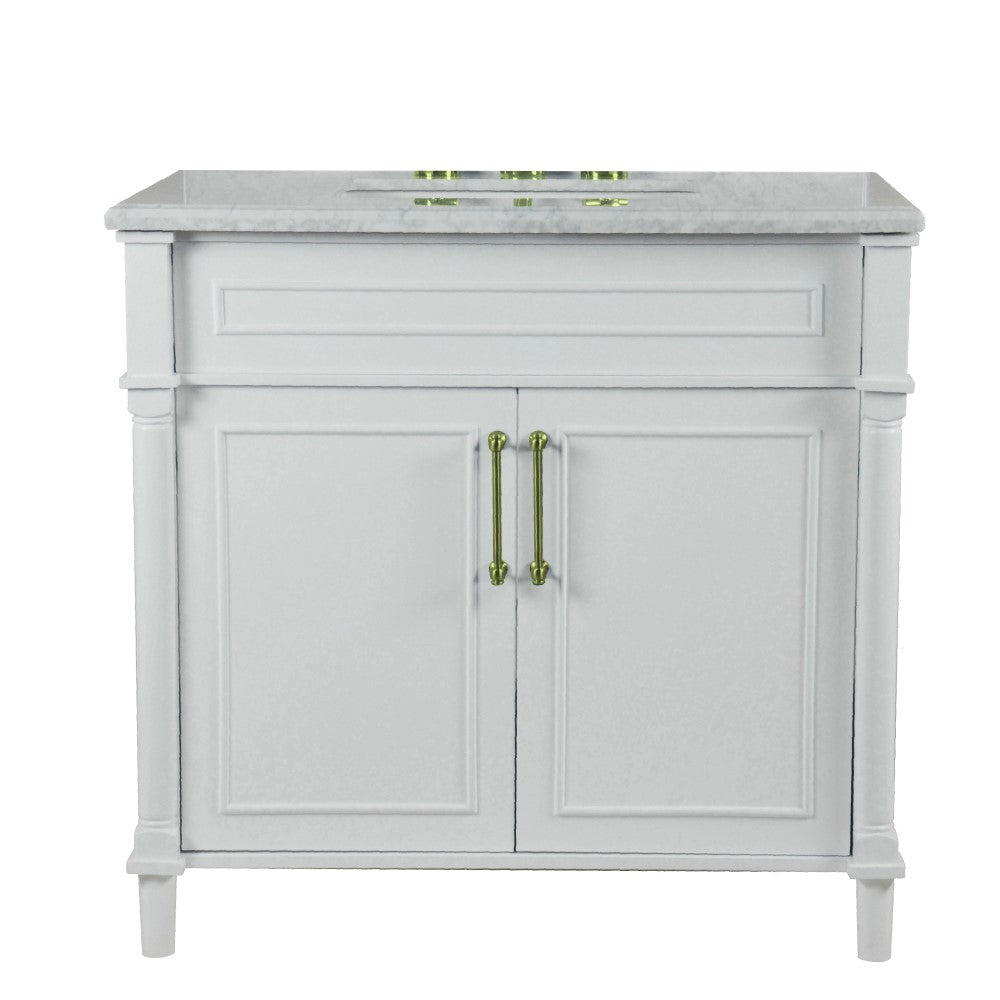 Bellaterra 800632-36GD-LG-WH 36" Single Vanity with White Carrara Marble Top - White, Front