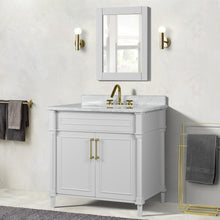 Load image into Gallery viewer, Bellaterra 800632-36GD-LG-WH 36&quot; Single Vanity with White Carrara Marble Top - White, Front