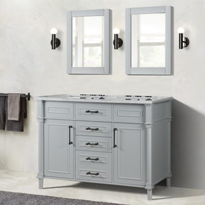 Bellaterra 48" Double Vanity with White Carrra Marble Top 800632-48DBL-LG-WH, Gray, Front