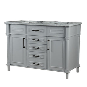 Bellaterra 48" Double Vanity with White Carrra Marble Top 800632-48DBL-LG-WH, Gray, Front