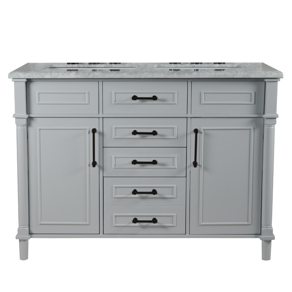 Bellaterra 48" Double Vanity with White Carrra Marble Top 800632-48DBL-LG-WH, Gray, Front