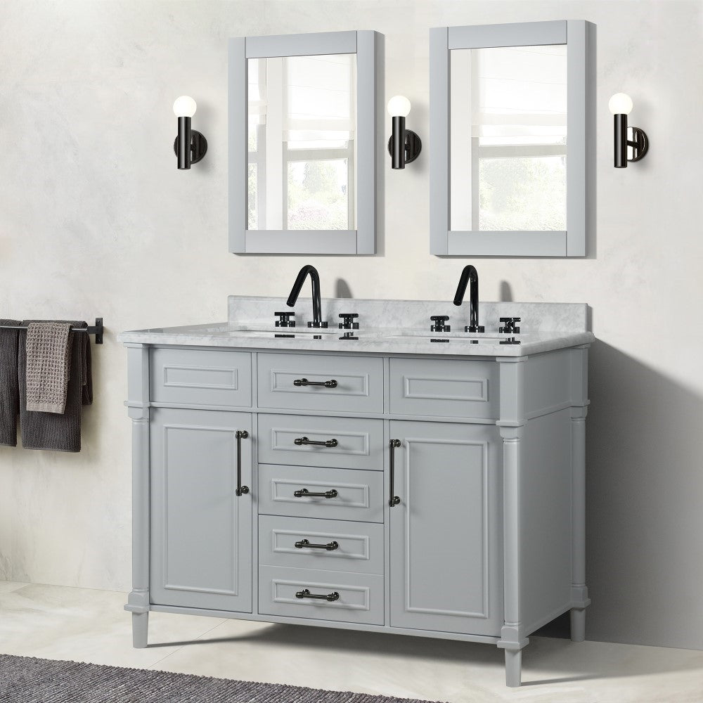 Bellaterra 48" Double Vanity with White Carrra Marble Top 800632-48DBL-LG-WH, Gray, Front