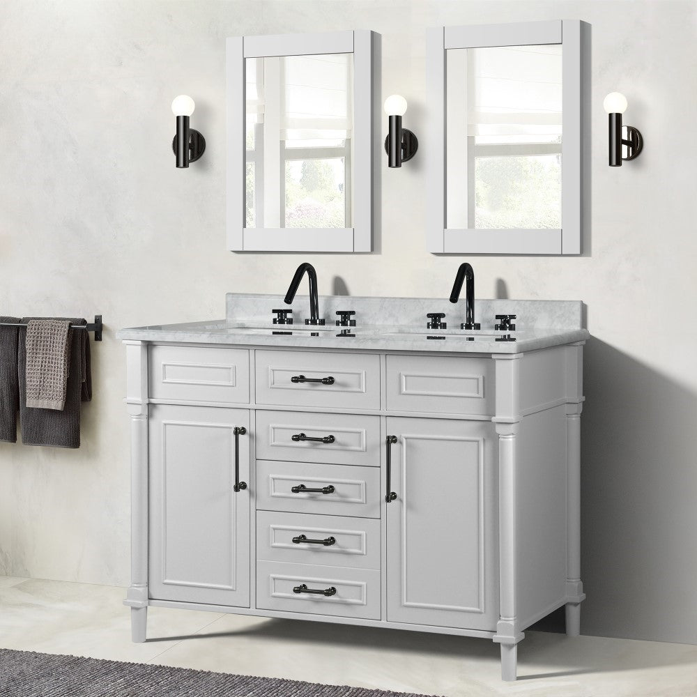 Bellaterra 48" Double Vanity with White Carrra Marble Top 800632-48DBL-LG-WH, White, Front