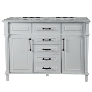 Bellaterra 48" Double Vanity with White Carrra Marble Top 800632-48DBL-LG-WH, White, Front