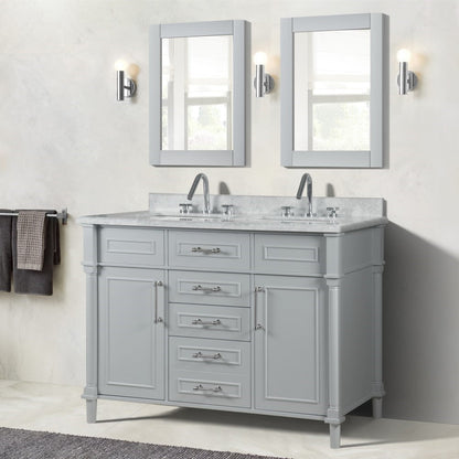 Bellaterra 48" Double Vanity with White Carrara Marble Top 800632-48DBN-LG-WH, Gray, Front