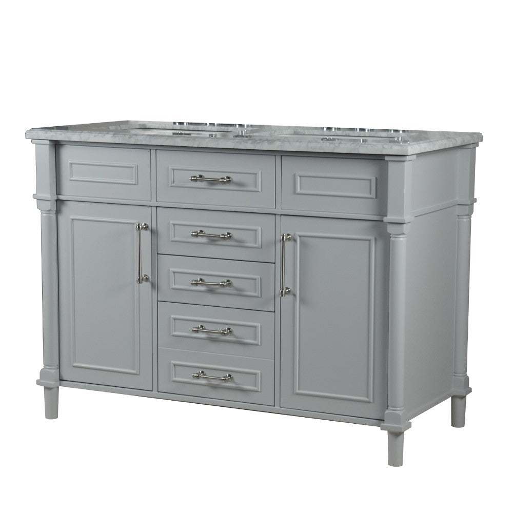 Bellaterra 48" Double Vanity with White Carrara Marble Top 800632-48DBN-LG-WH, Gray, Front