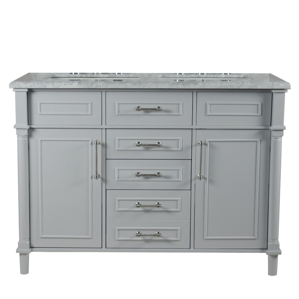 Bellaterra 48" Double Vanity with White Carrara Marble Top 800632-48DBN-LG-WH, Gray, Front