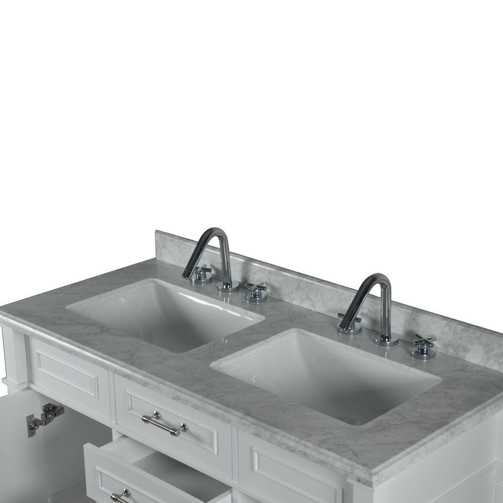 Bellaterra 48" Double Vanity with White Carrara Marble Top 800632-48DBN-LG-WH, White, Basins