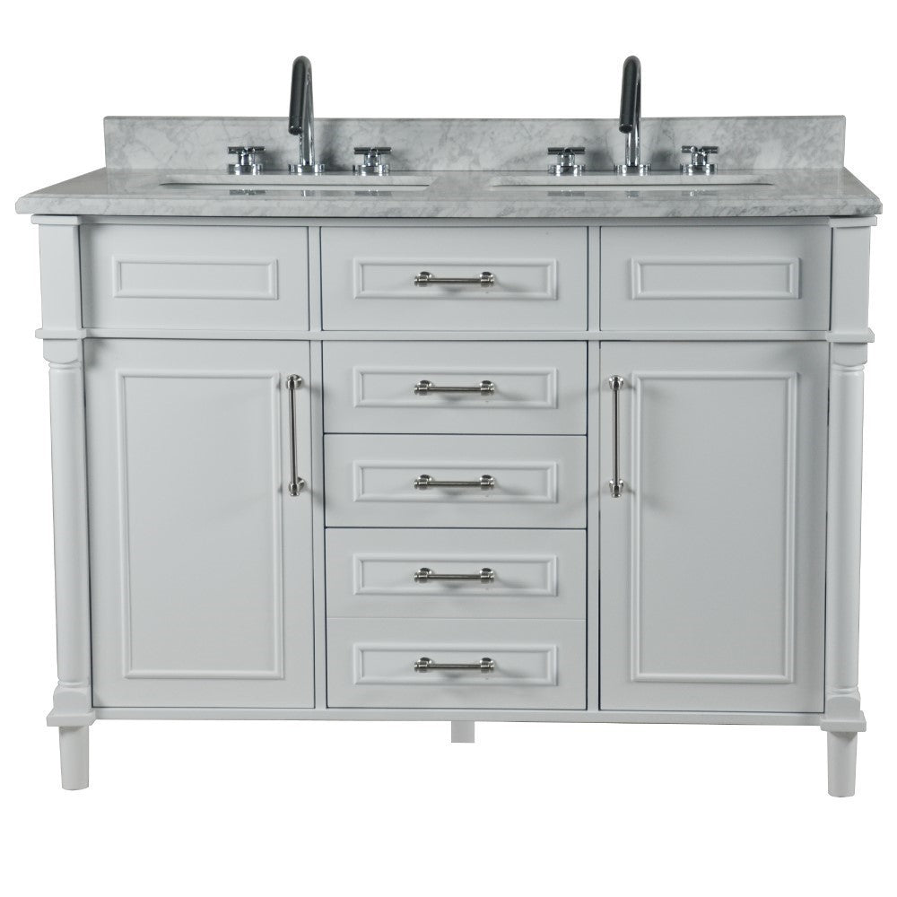 Bellaterra 48" Double Vanity with White Carrara Marble Top 800632-48DBN-LG-WH, White, Front