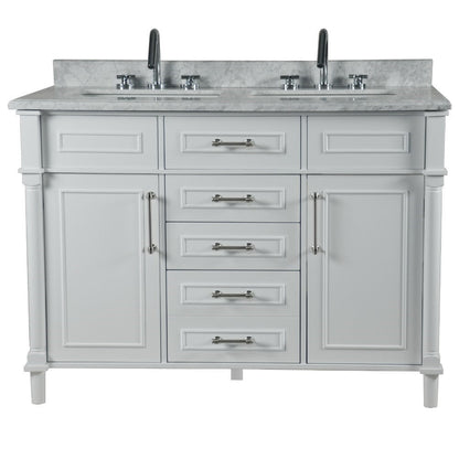 Bellaterra 48" Double Vanity with White Carrara Marble Top 800632-48DBN-LG-WH, White, Front