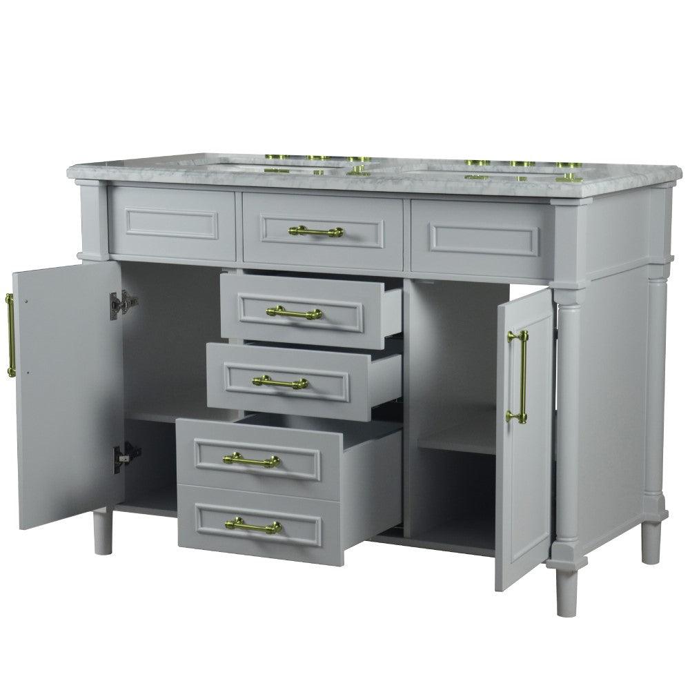 Bellaterra 48" Double Vanity with White Carrera Marble Top 800632-48DGD, Gray, Open