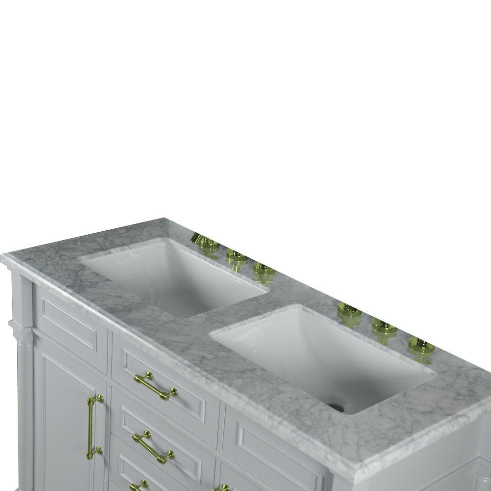 Bellaterra 48" Double Vanity with White Carrera Marble Top 800632-48DGD, Gray, Double Sink