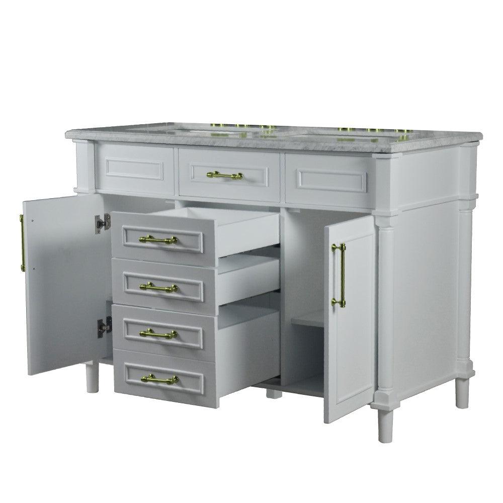 Bellaterra 48" Double Vanity with White Carrera Marble Top 800632-48DGD, White, Open