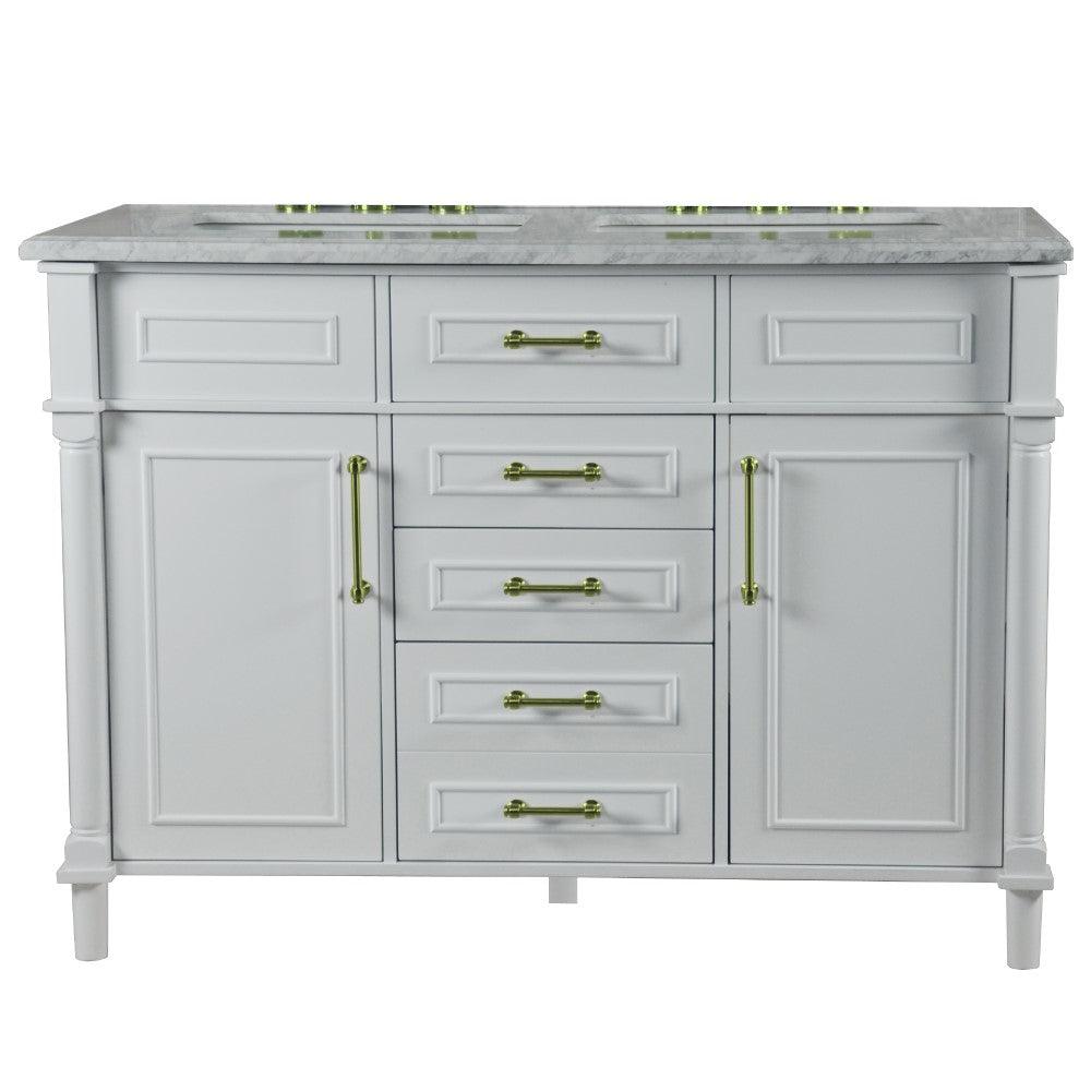 Bellaterra 48" Double Vanity with White Carrera Marble Top 800632-48DGD, White, Front
