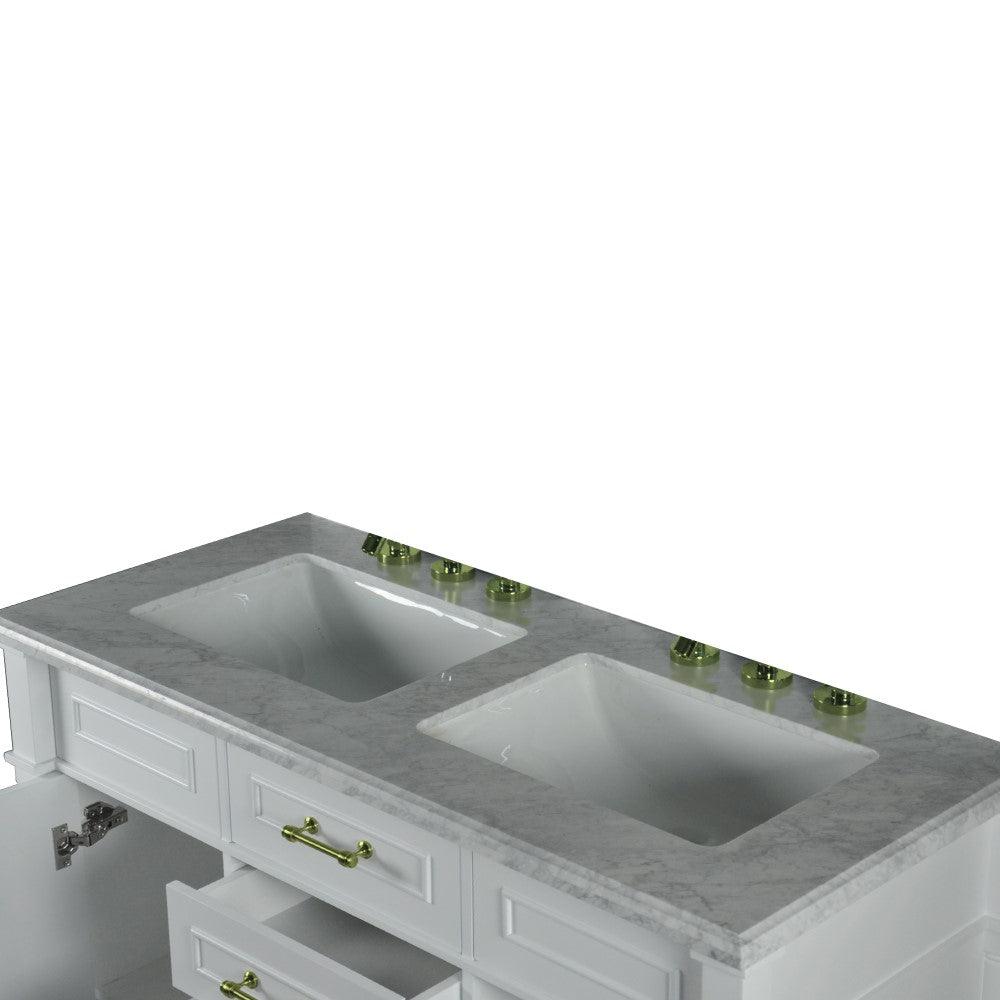 Bellaterra 48" Double Vanity with White Carrera Marble Top 800632-48DGD, White, Double Sinks