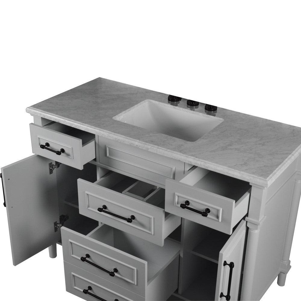 Bellaterra 48" Single Vanity with White Carrara Marble Top 800632-48SBL, Gray, Open