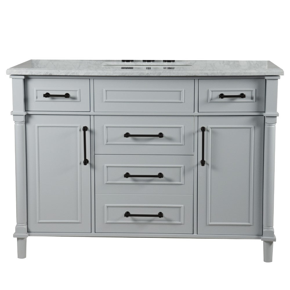 Bellaterra 48" Single Vanity with White Carrara Marble Top 800632-48SBL, Gray, Front