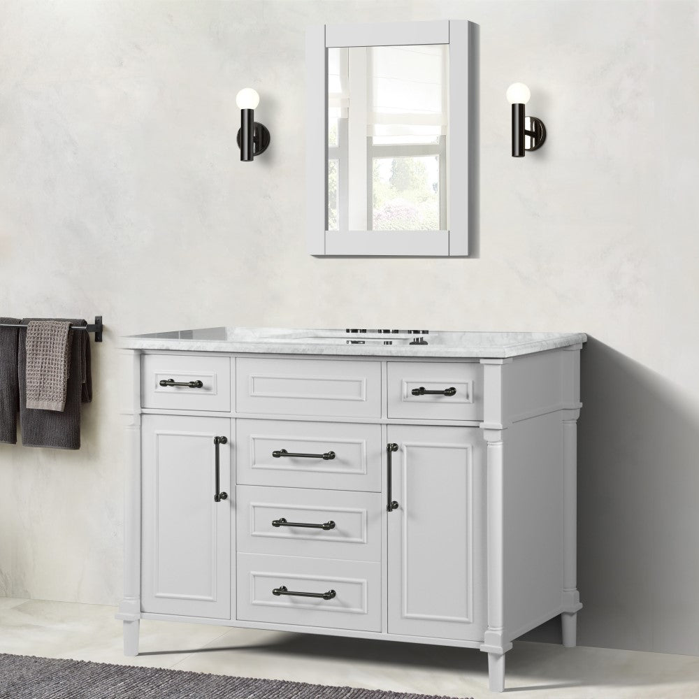 Bellaterra 48" Single Vanity with White Carrara Marble Top 800632-48SBL, White, Front