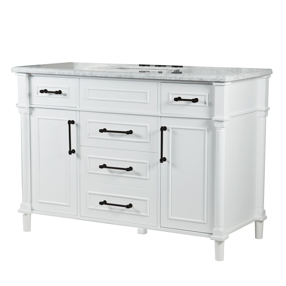 Bellaterra 48" Single Vanity with White Carrara Marble Top 800632-48SBL, White, Front