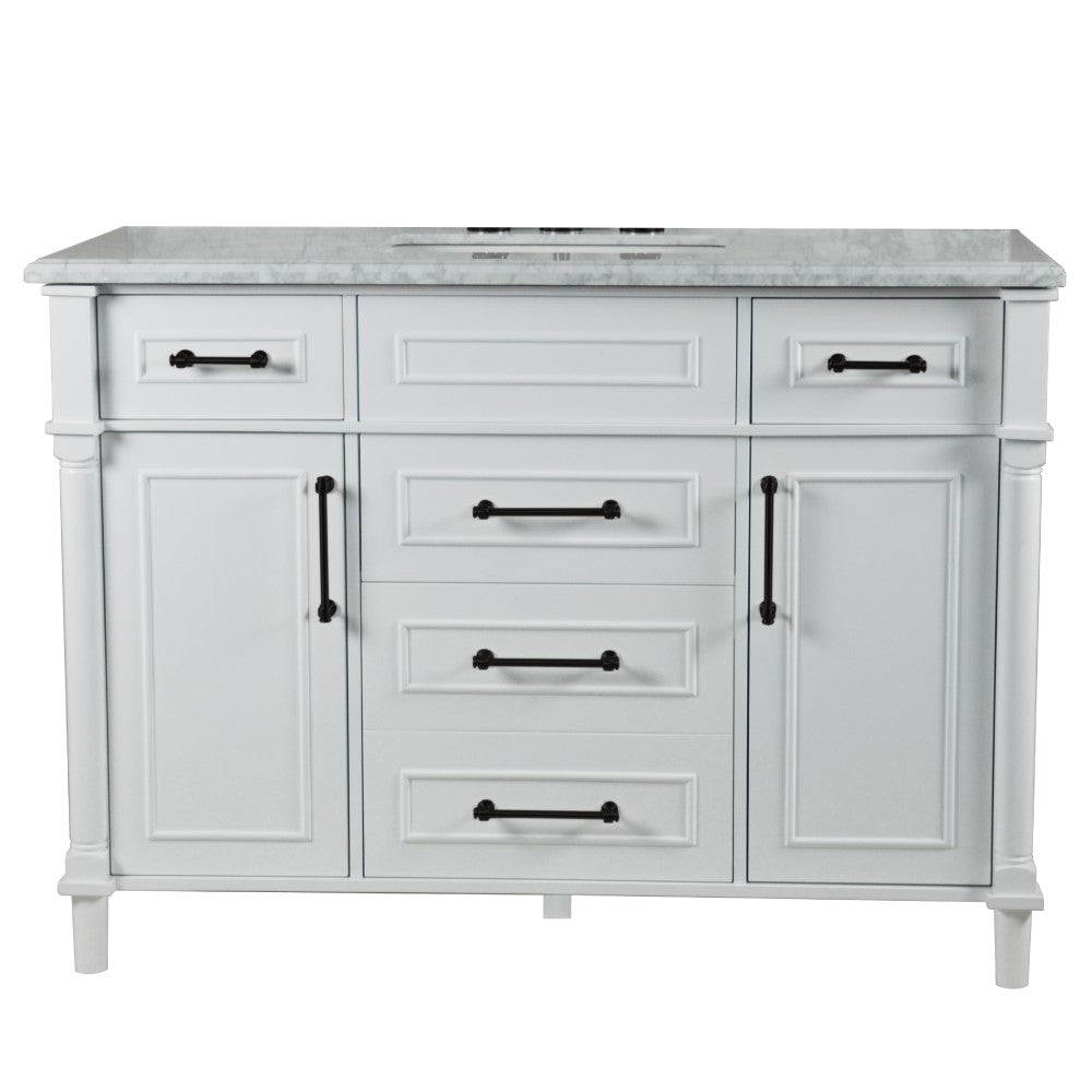 Bellaterra 48" Single Vanity with White Carrara Marble Top 800632-48SBL, White, Front