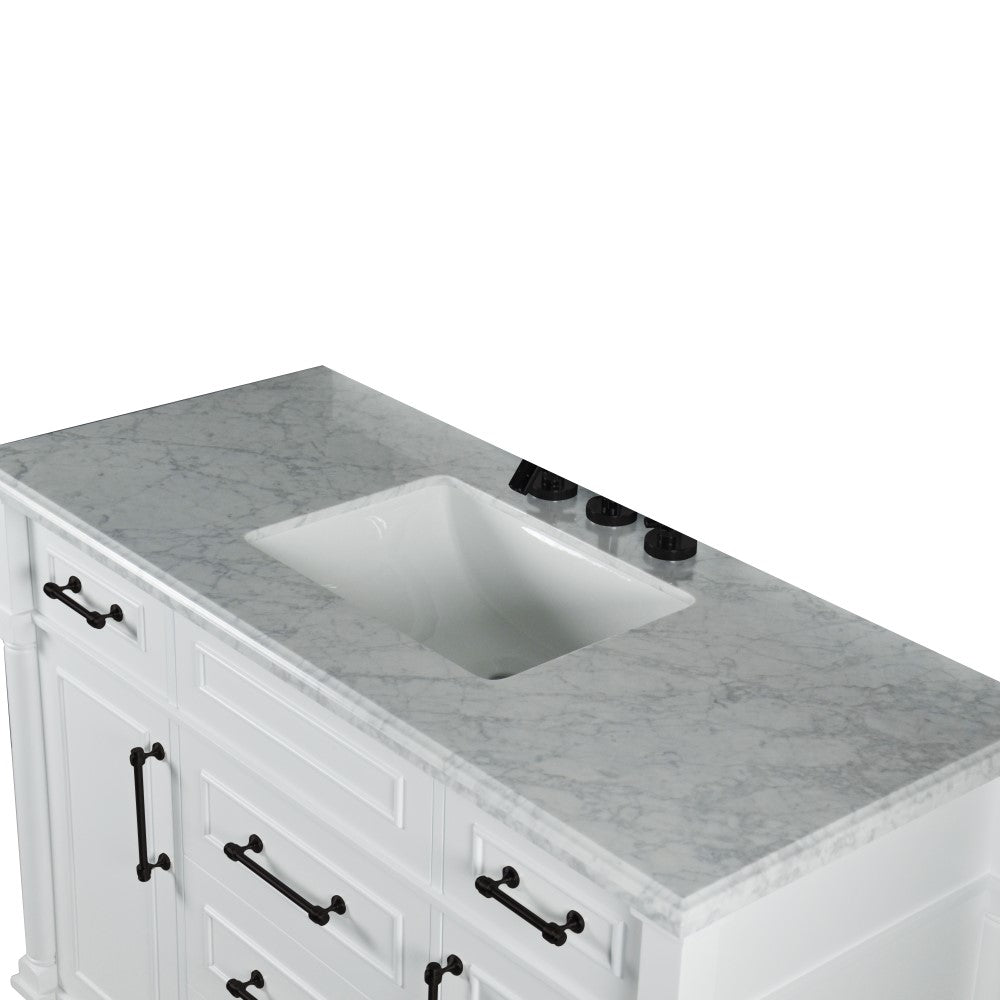 Bellaterra 48" Single Vanity with White Carrara Marble Top 800632-48SBL, White, Sink